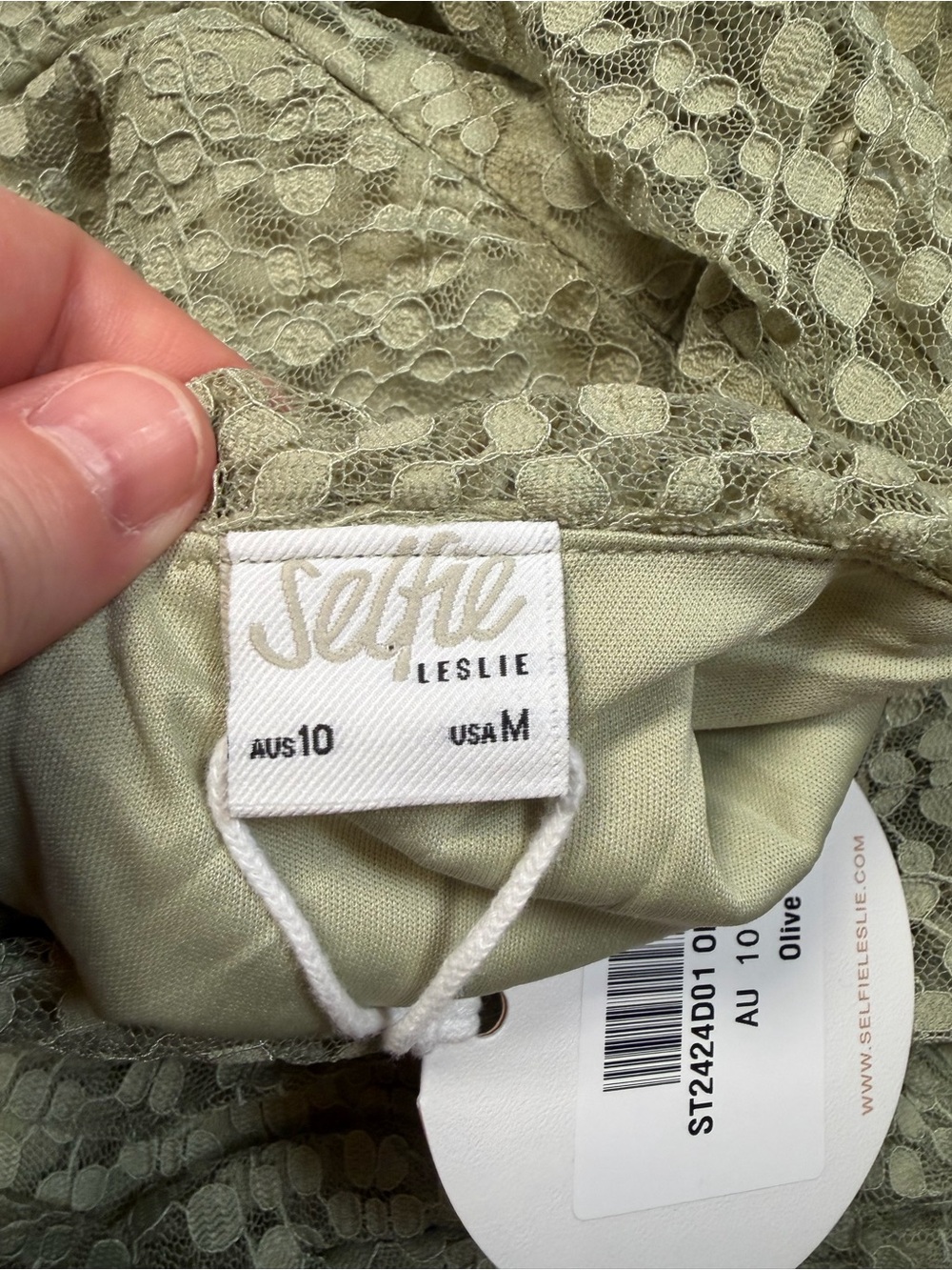 NWT‎ Selfie Leslie Olive Green Ruched Square Neck Lace Sheer Sleeve Mini Dress - Picture 11 of 13